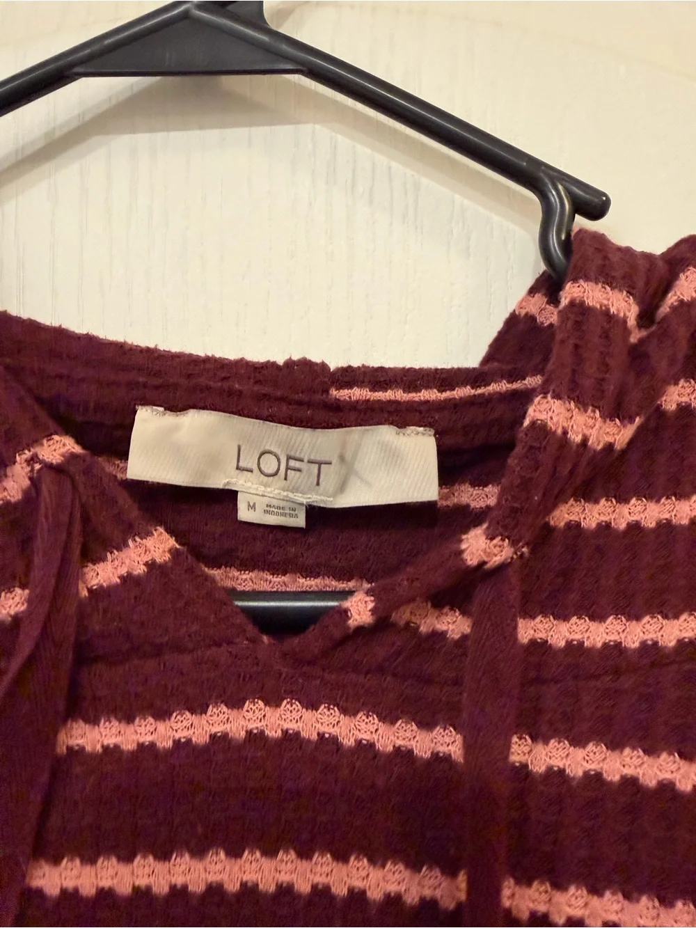 LOFT Striped Waffle-Knit Hooded Top – Women’s Medium